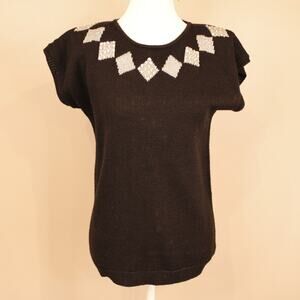 Vintage 80's Glam gladys bagley Short Sleeve Black & Silver Sequin Sweater sz S